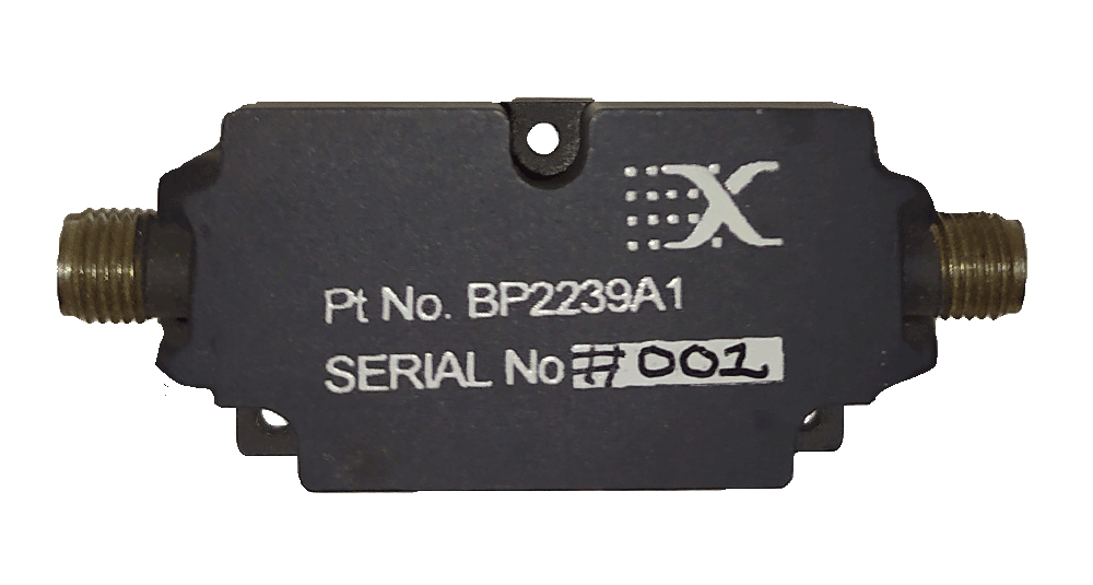 Broadband RF Band Pass Filter Product passband 22 to 39 GHz input DC to 55 GHz plexsa