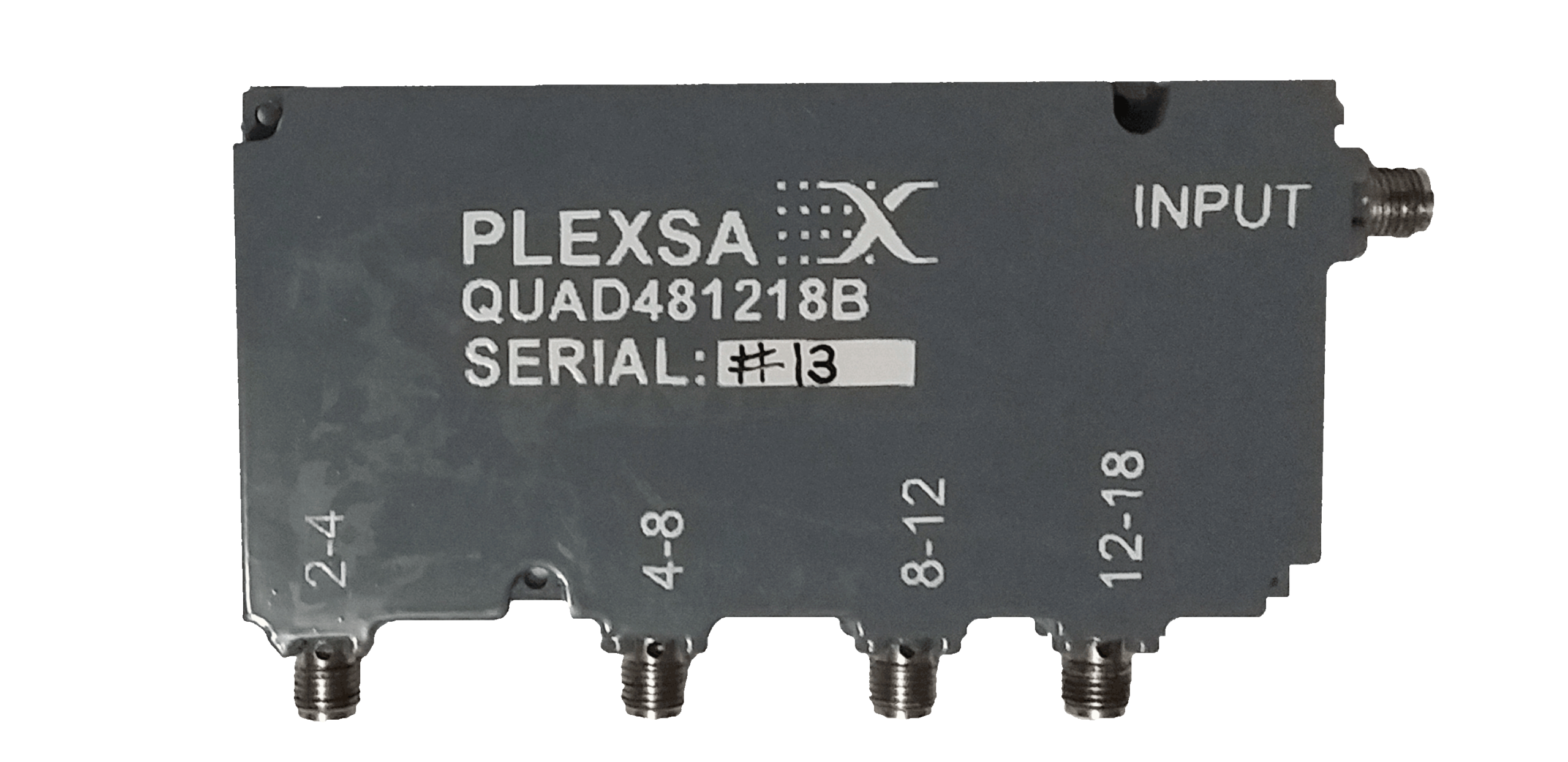 Broadband RF Quadruplexer Product Contiguous Channels 2 to 4 to 8 to 12 to 18 GHz input DC to 25 GHz plexsa