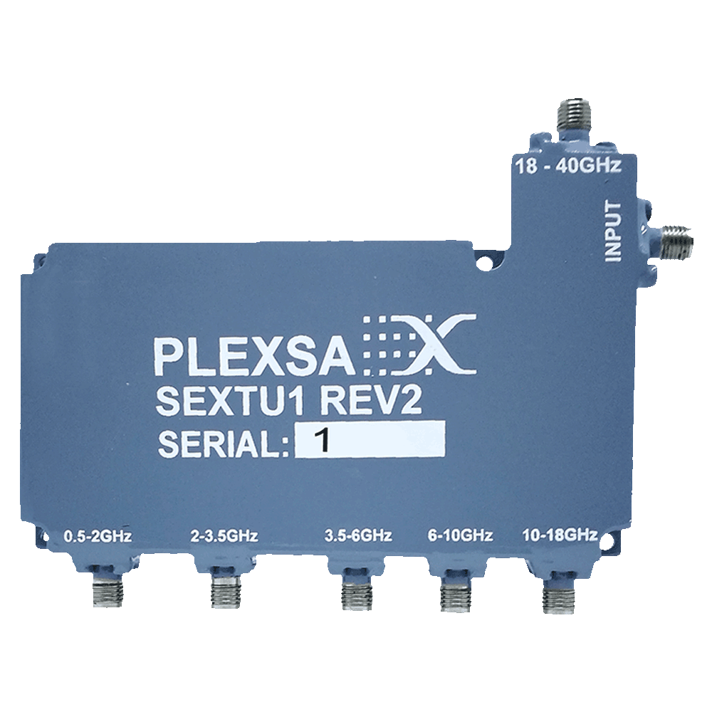 Broadband RF Sextuplexer Product six contiguous channels from 0.5 to 40 GHz plexsa