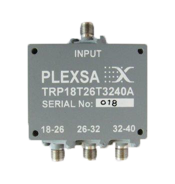 Broadband RF Triplexer Product passbands 18 to 26 to 32 to 40 GHz input DC to 40 GHz plexsa