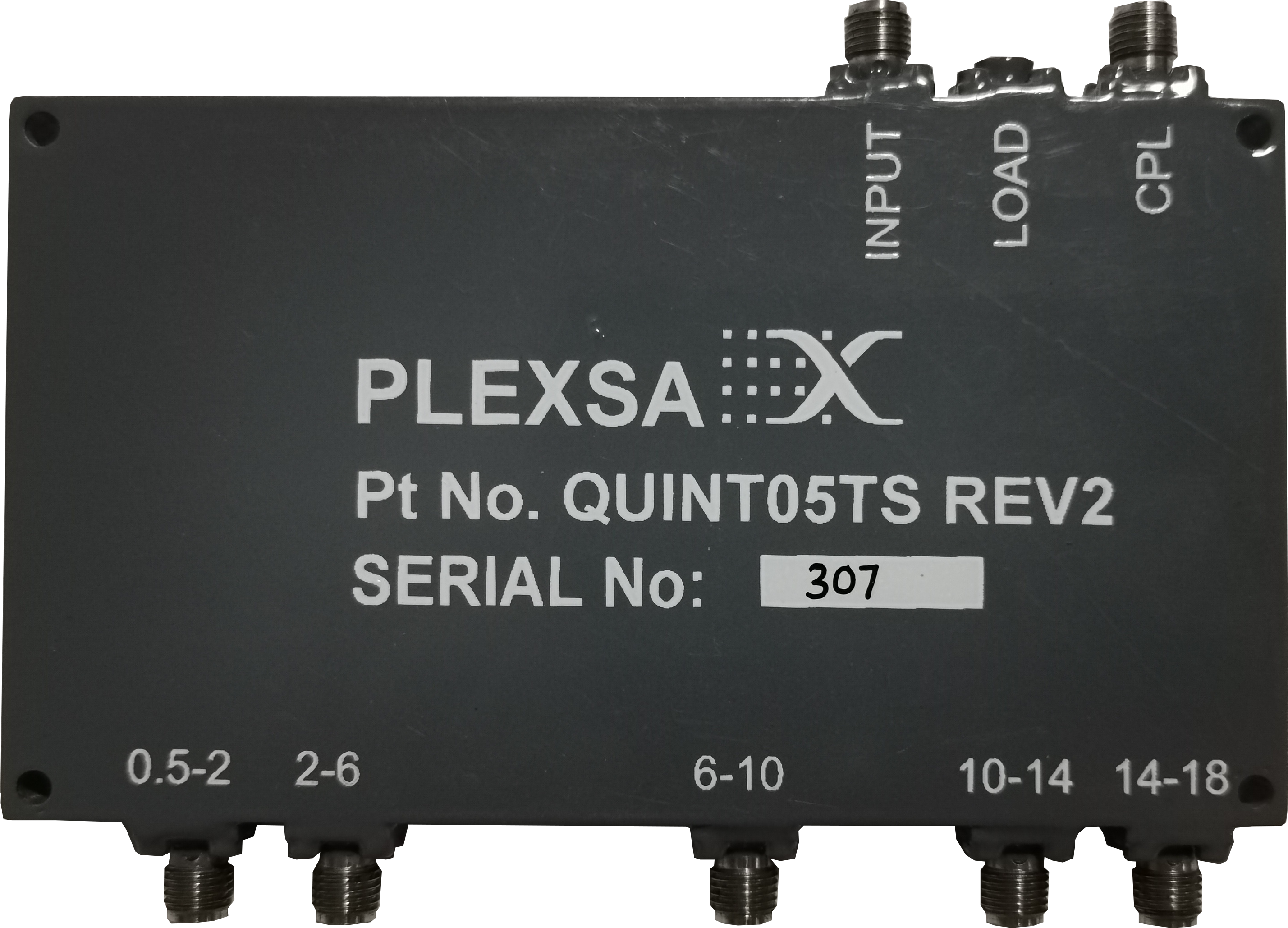 broadband rf quintuplexer product with integrated coupler contiguous channels 0.5 to 2 to 6 to 10 to 14 to 18 GHz plexsa