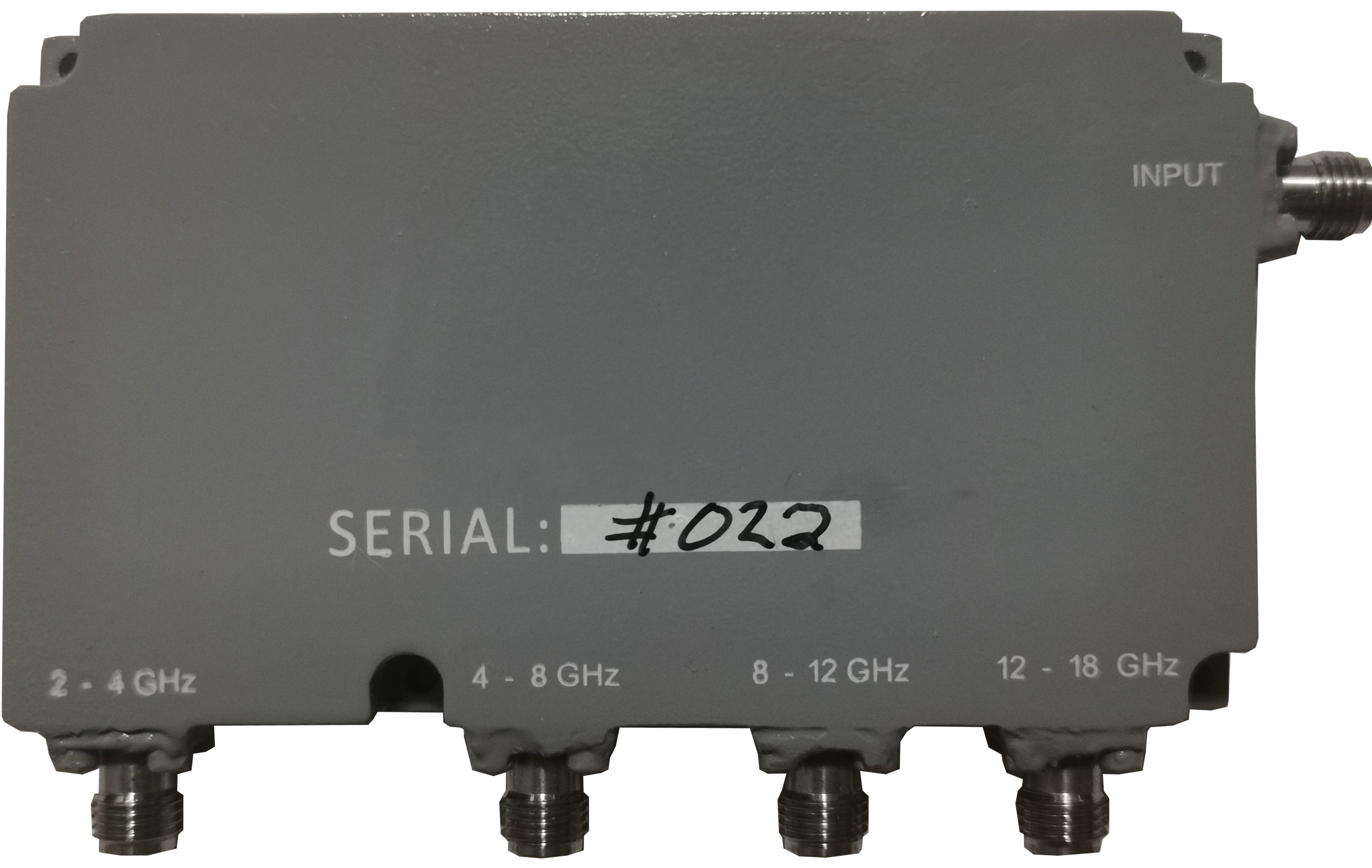 broadband rf quadruplexer product contiguous channels 2 to 4 to 8 to 12 to 18 GHz passband insertion loss less than 1 dB plexsa